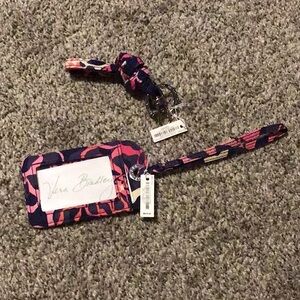 New Vera Bradley Pink and Navy ID Holder luggage tag with matching Lanyard
